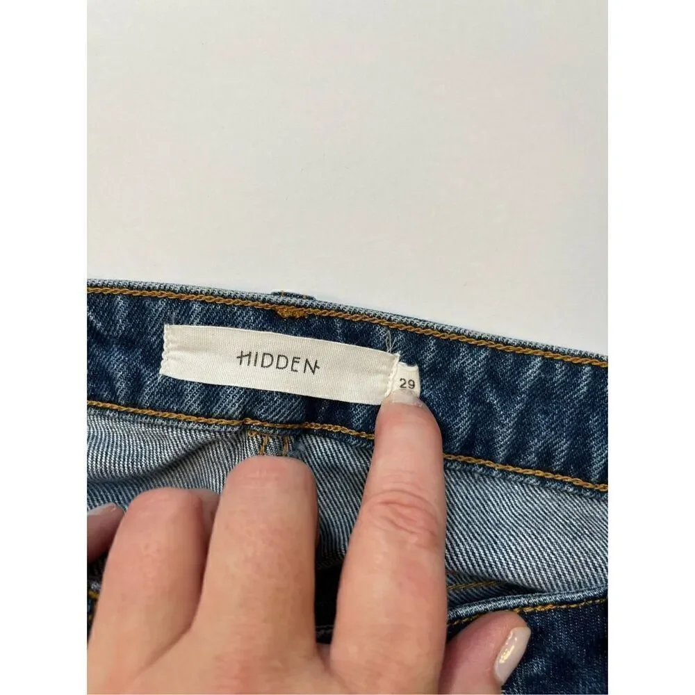 Hidden Happi Front Slit Flare Denim Jeans Medium Dark Wash Size 29 FLAWLESS cond